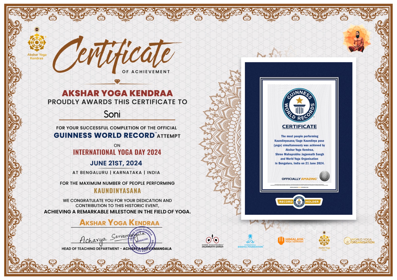 Yoga certification certificate
